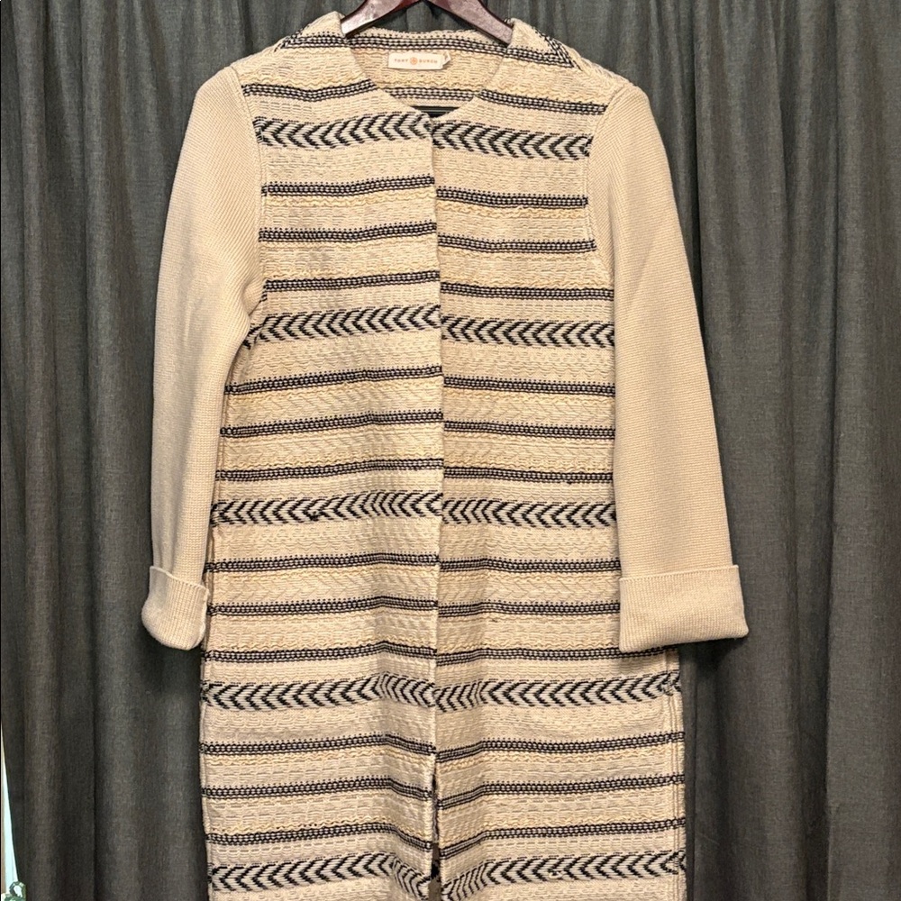 Tory Burch authentic Striped Cream and Black Knit Cardigan Sweater